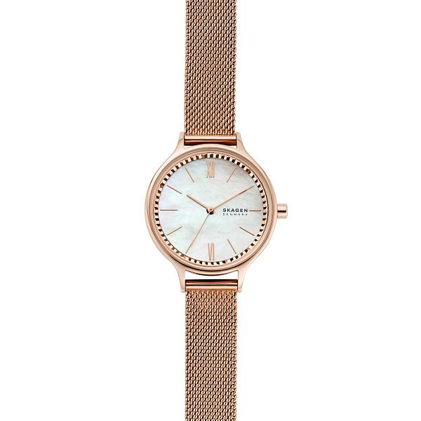 Skagen Anita Rose Gold Tone Mother Of Pearl Bracelet Watch