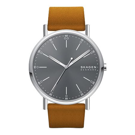 Skagen Mens Grey Dial Brown Leather Strap Watch
