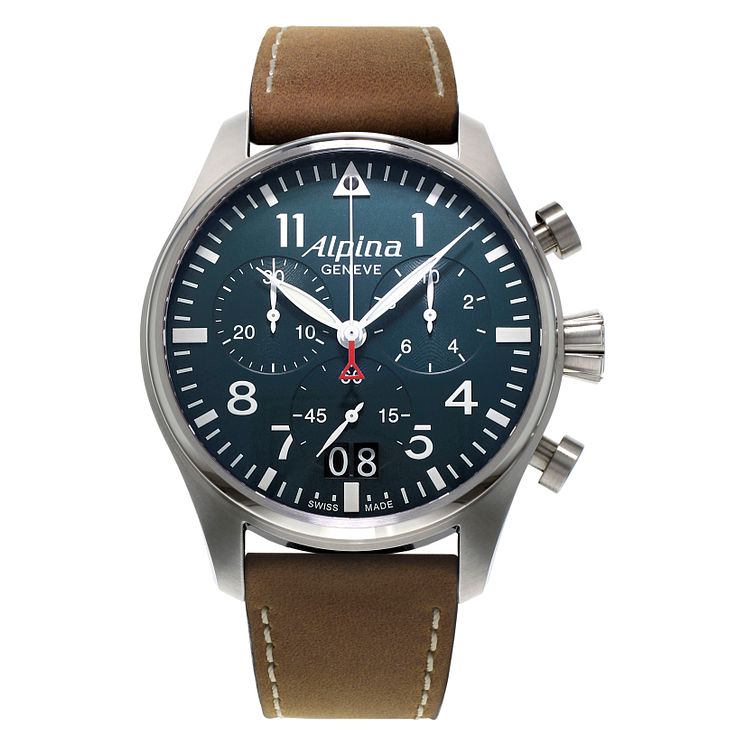 Alpina Startimer Pilot Mens Brown Leather Strap Watch