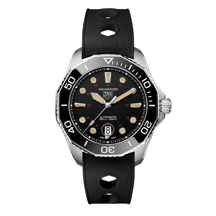 Tag Heuer Aquaracer Mens Black Leather Strap Watch