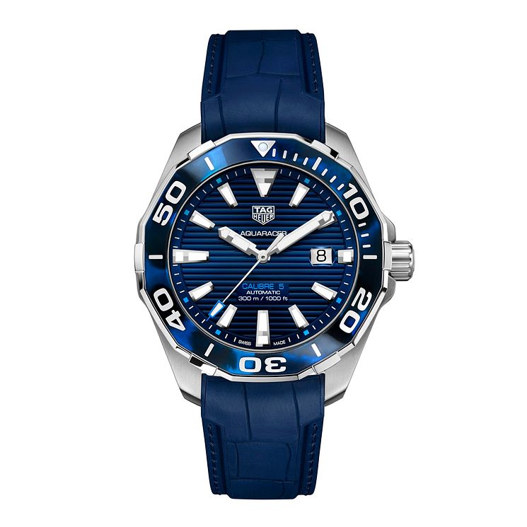 Tag Heuer Aquaracer Mens Blue Leather Strap Watch