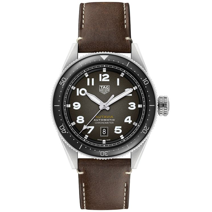 Tag Heuer Autavia Mens Brown Leather Strap Watch