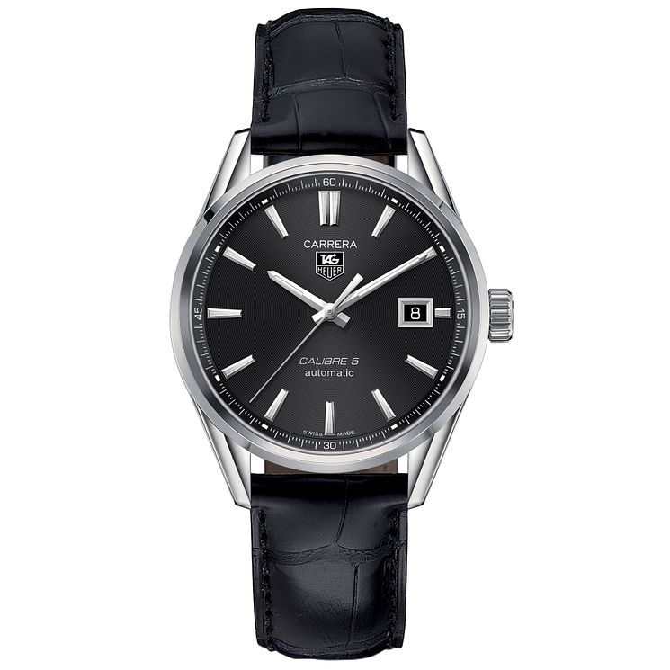 Tag Heuer Carrera Calibre 5 Mens Black Leather Strap Watch