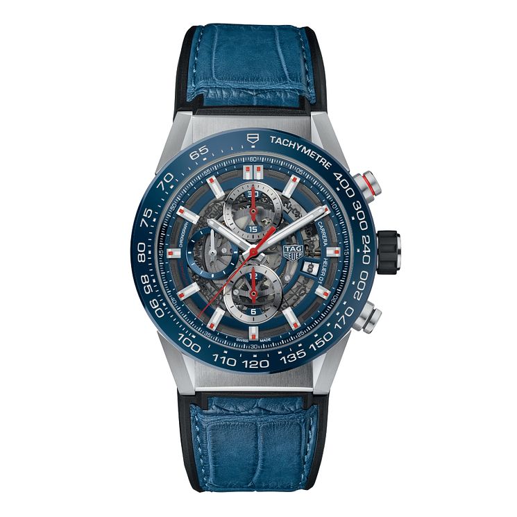 Tag Heuer Carrera Mens Blue Leather Strap Watch