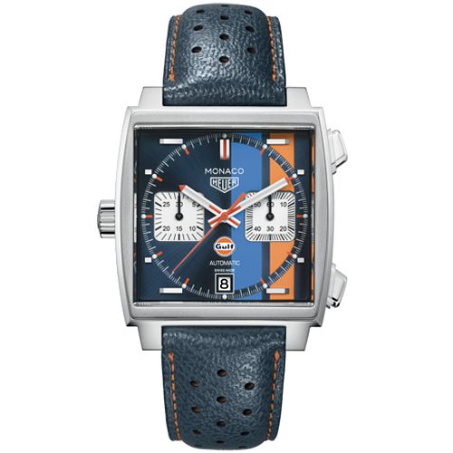 Tag Heuer Monaco Gulf Mens Square Blue Strap Watch