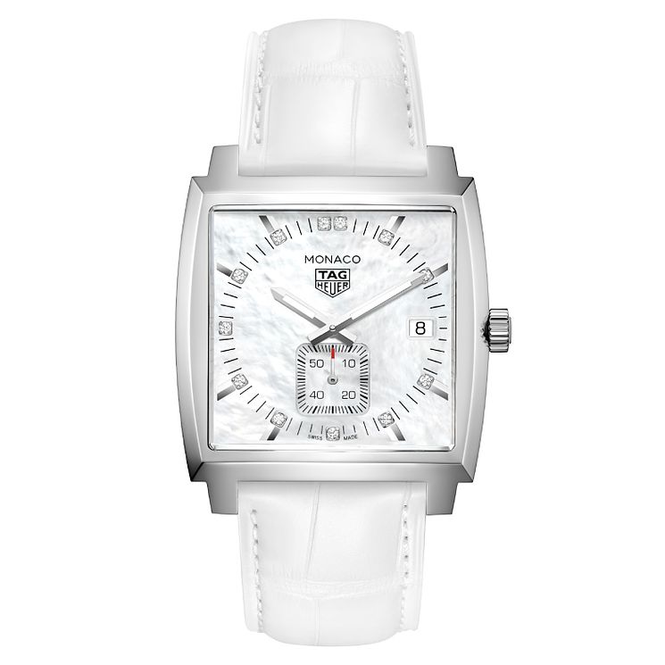 Tag Heuer Monaco Ladies Stainless Steel White Strap Watch