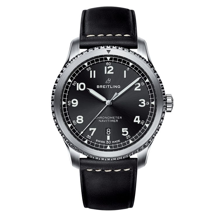 Breitling Aviator 8 Mens Black Leather Strap Watch