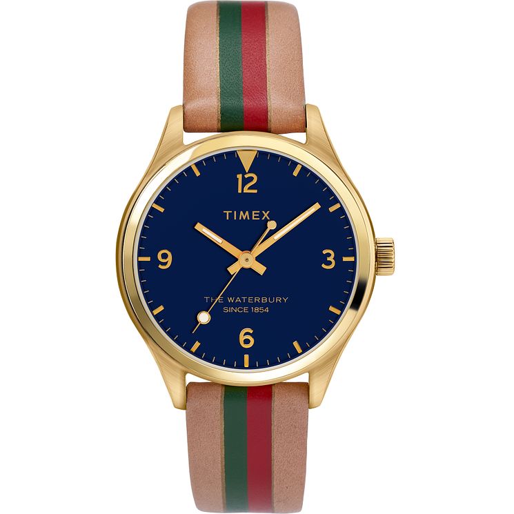 Timex Waterbury Ladies Tan Striped Leather Strap Watch