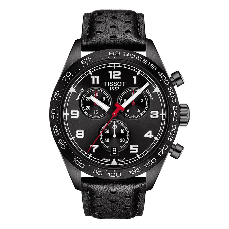 Tissot Prs 516 Chronograph Mens Black Leather Strap Watch