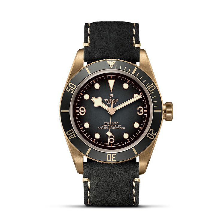 Tudor Black Bay Bronze Mens Grey Leather Strap Watch