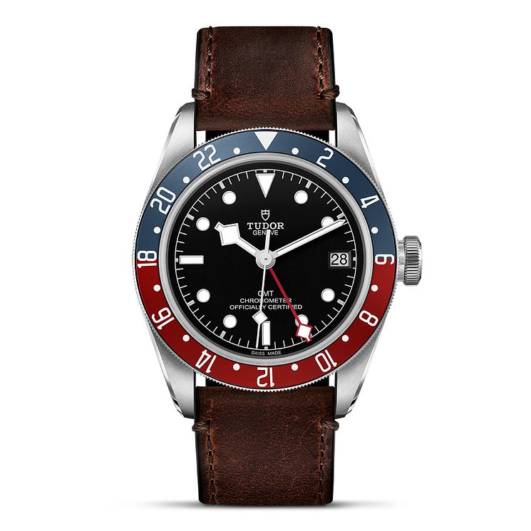 Tudor Black Bay Gmt Mens Brown Leather Strap Watch