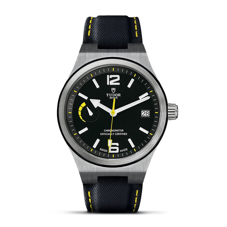 Tudor North Flag Mens Black Leather Strap Watch