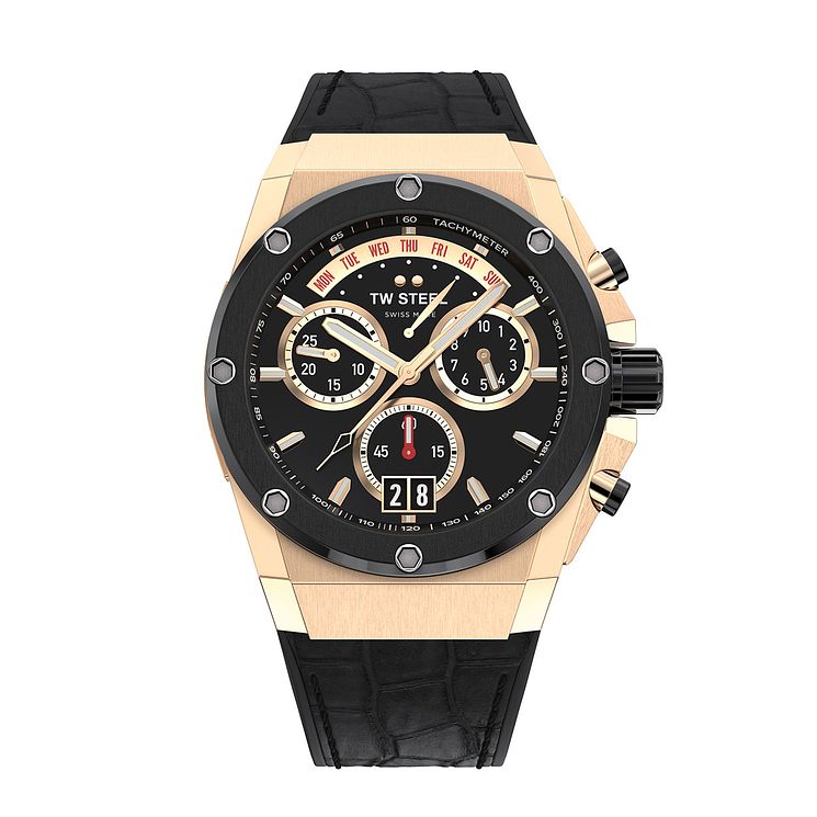 Tw Steel Ace Genesis Mens Black Leather Strap Watch