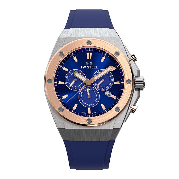 Tw Steel Ceo Tech Mens Two Tone Blue Silicone Strap Watch