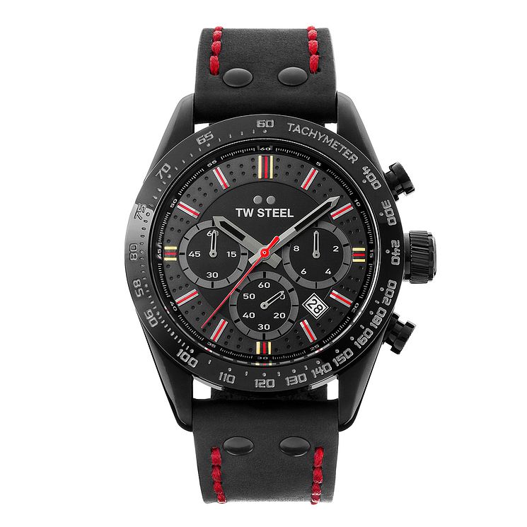 Tw Steel Chrono Sport Mens Black Leather Strap Watch