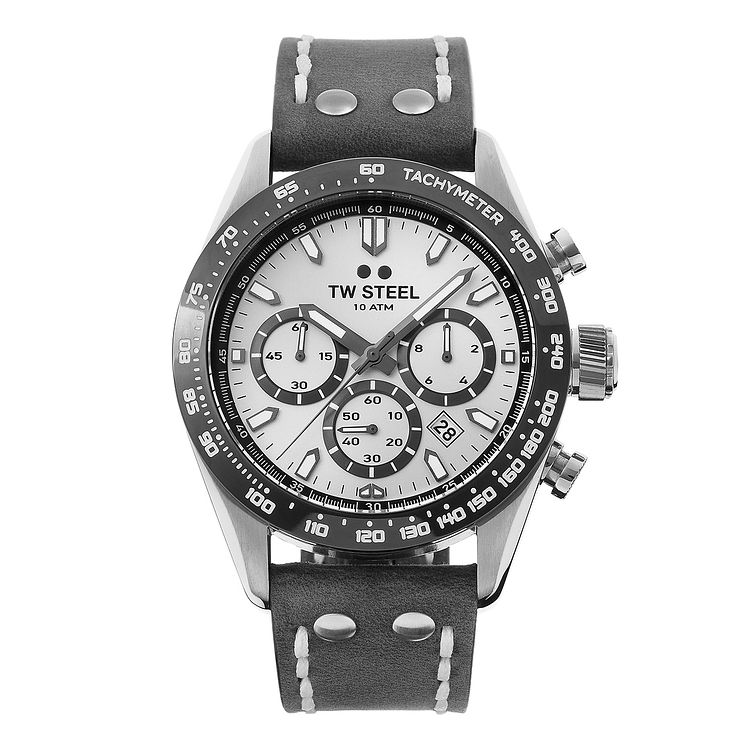 Tw Steel Chrono Sport Mens Grey Leather Strap Watch