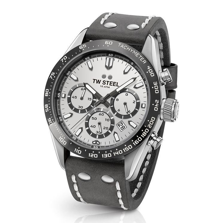 Tw Steel Chrono Sport Retro Mens Grey Leather Strap Watch