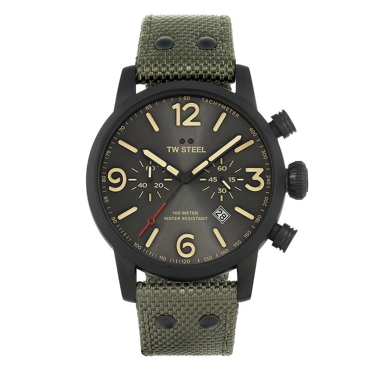 Tw Steel Maverick Mens Army Green Textile Strap Watch
