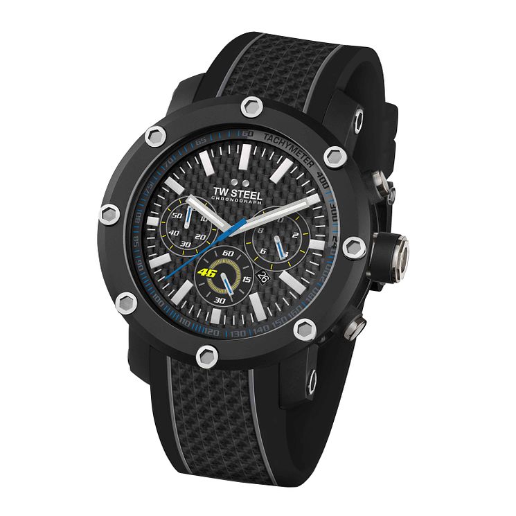 Tw Steel Mens Black Strap Chronograph Watch