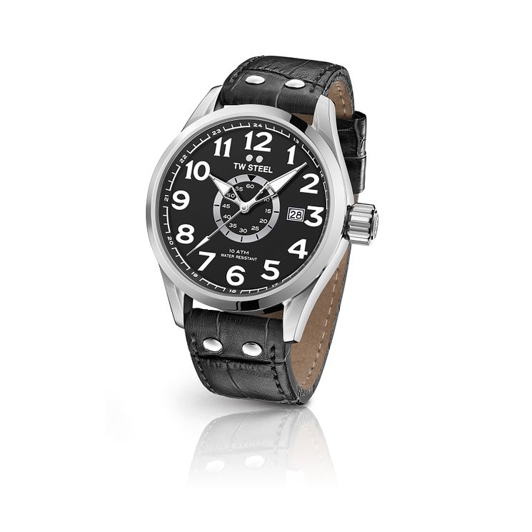 Tw Steel Volante Mens Black Leather Strap Watch