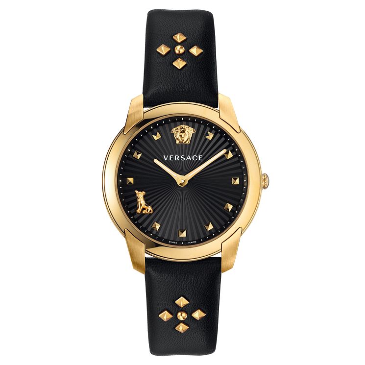 Versace Audrey Ladies Black Studded Leather Strap Watch