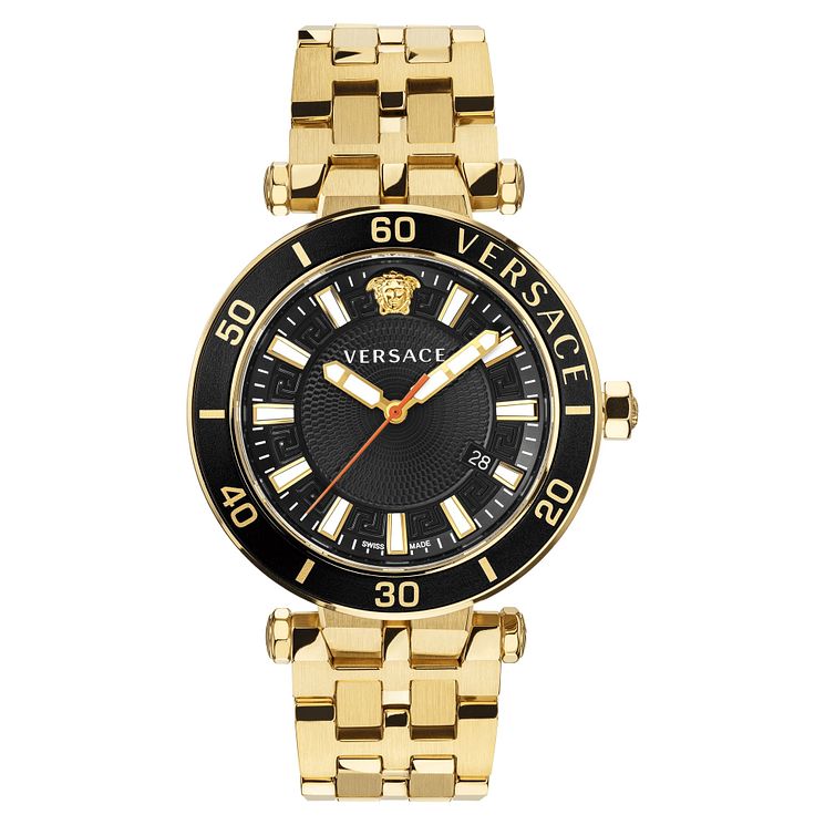 Versace Greca Sport Mens Yellow Gold Tone Ip Bracelet Watch