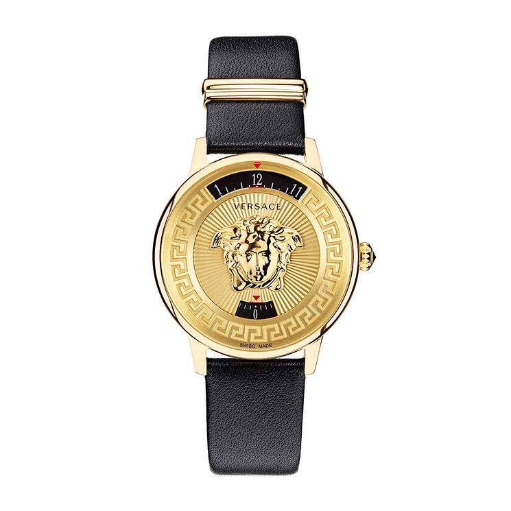 Versace Medusa Icon Mens Black Leather Strap Watch