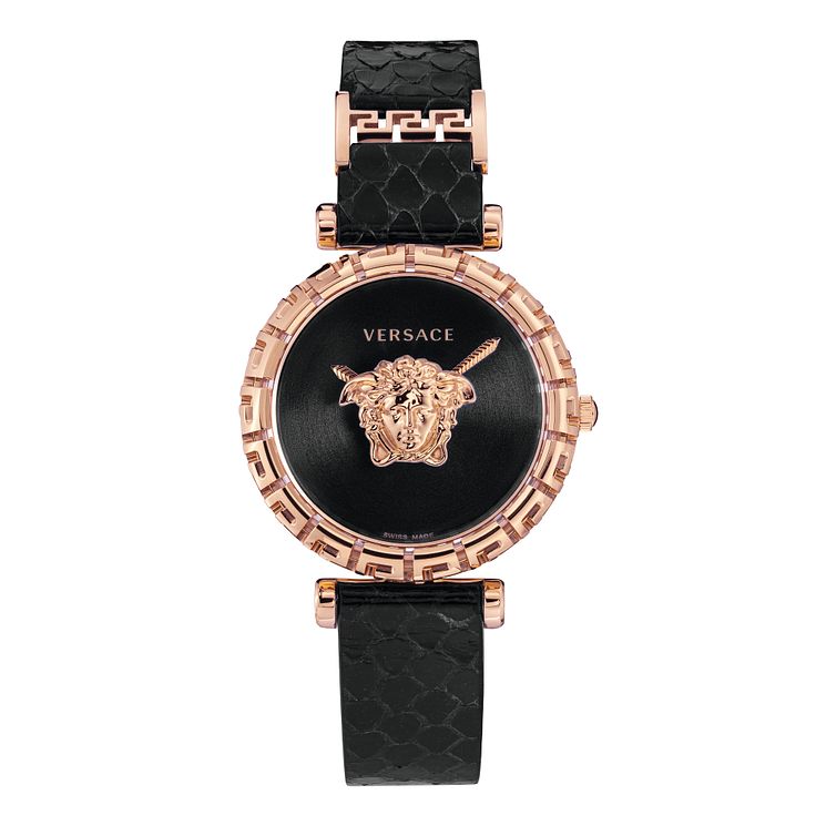 Versace Palazo Ladies Black Leather Strap Watch
