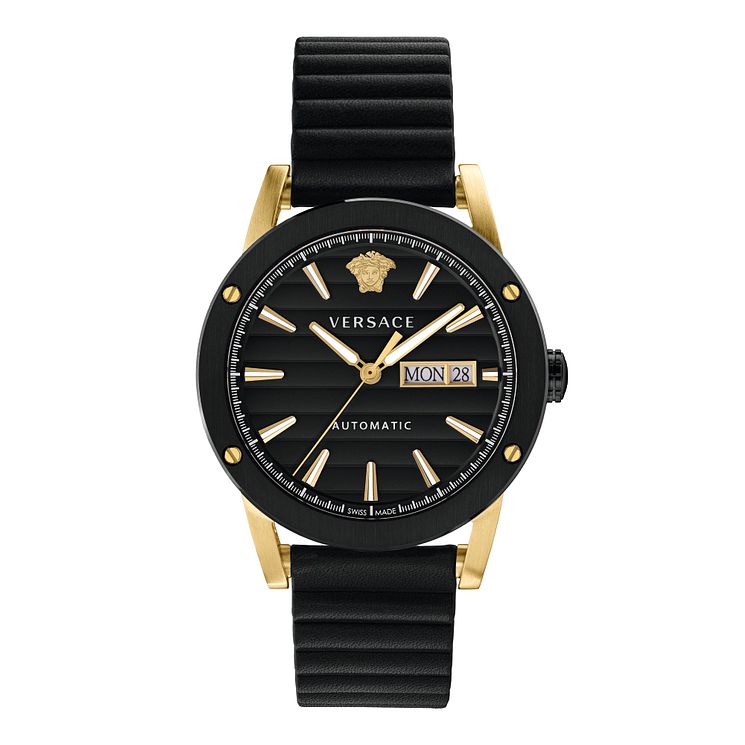 Versace Theros Mens Black Leather Strap Watch