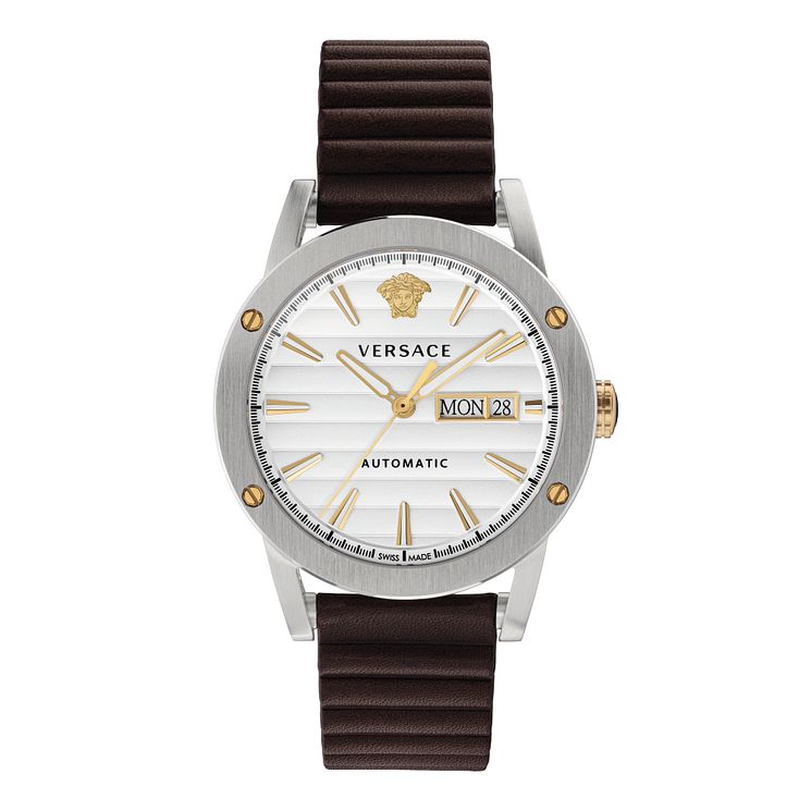 Versace Theros Mens Brown Leather Strap Watch
