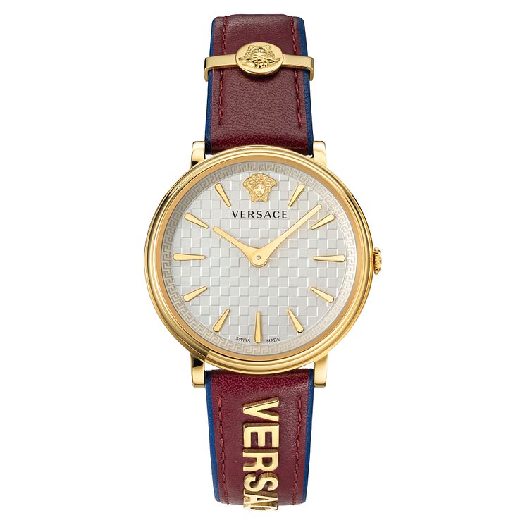 Versace V-circle Ladies Red Leather Strap Watch