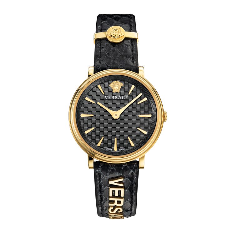 Versace V-circle Logomania Black Strap Watch