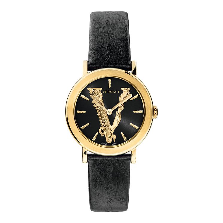 Versace Virtus Ladies Black Leather Strap Watch