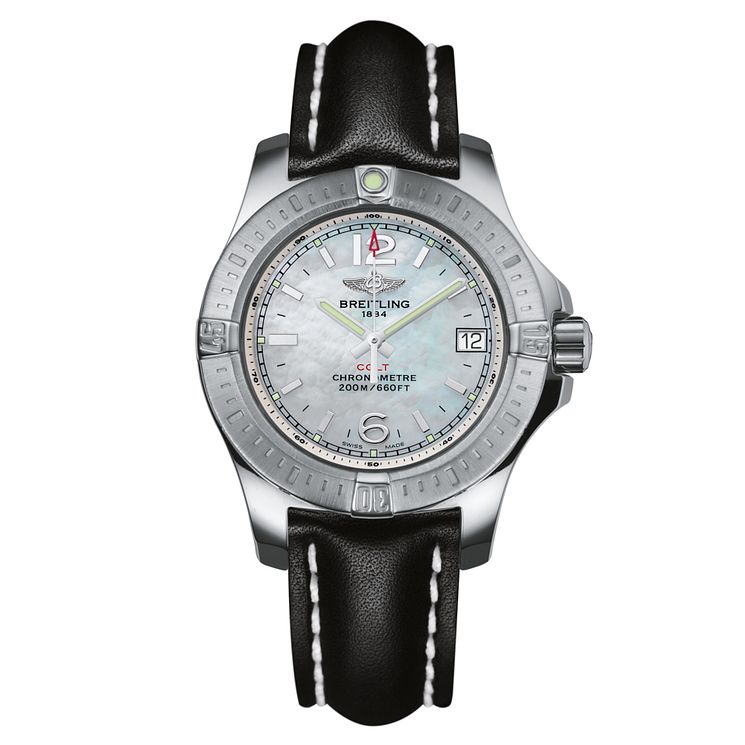 Breitling Colt Lady Ladies Black Leather Strap Watch