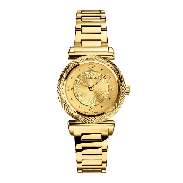Versace V-motif Ladies Yellow Gold Tone Bracelet Watch