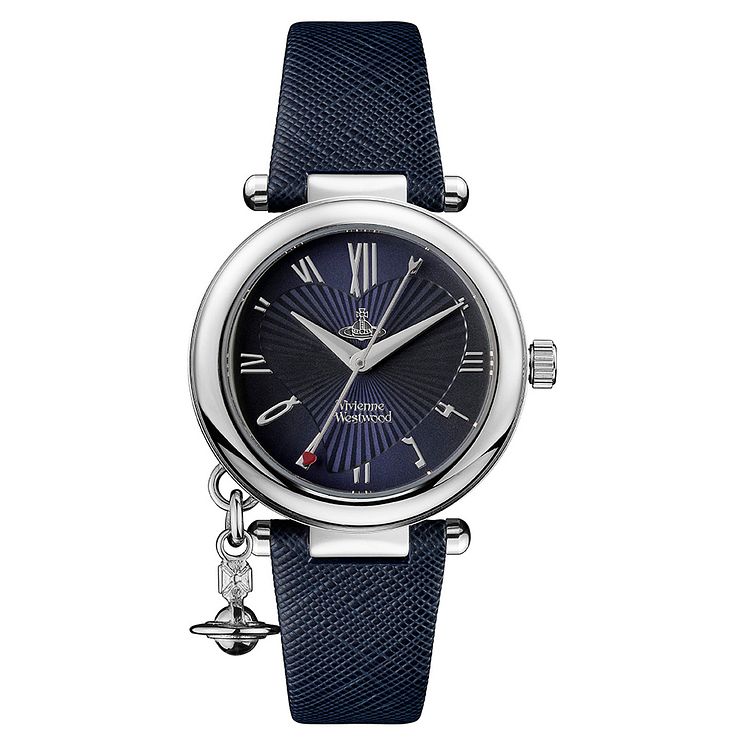 Vivienne Westwood Orb Ladies Navy Blue Leather Strap Watch