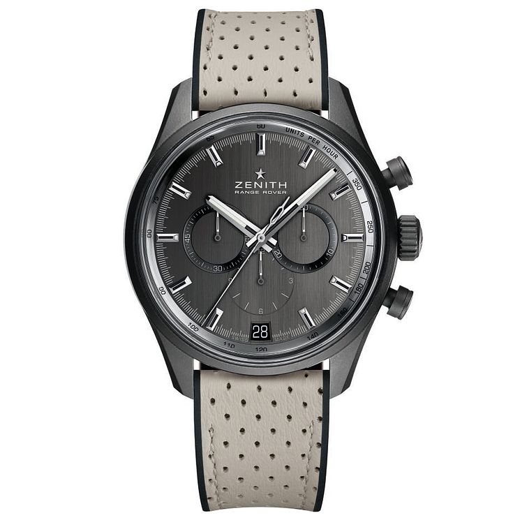 Zenith El Primero Range Rover Mens Grey Leather Strap Watch