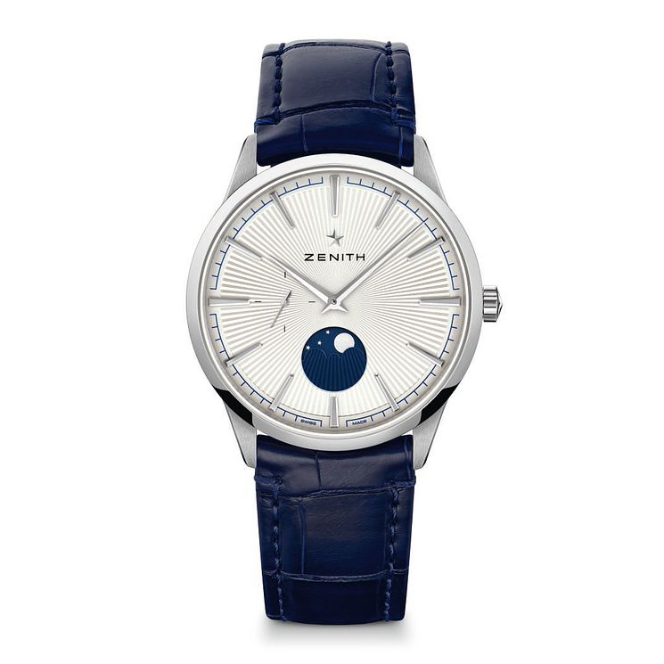 Zenith Elite Mens Navy Blue Moonphase Buckle Watch