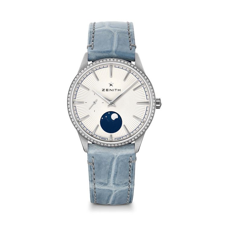 Zenith Elite Womens Pale Blue Moonphase Buckle Watch