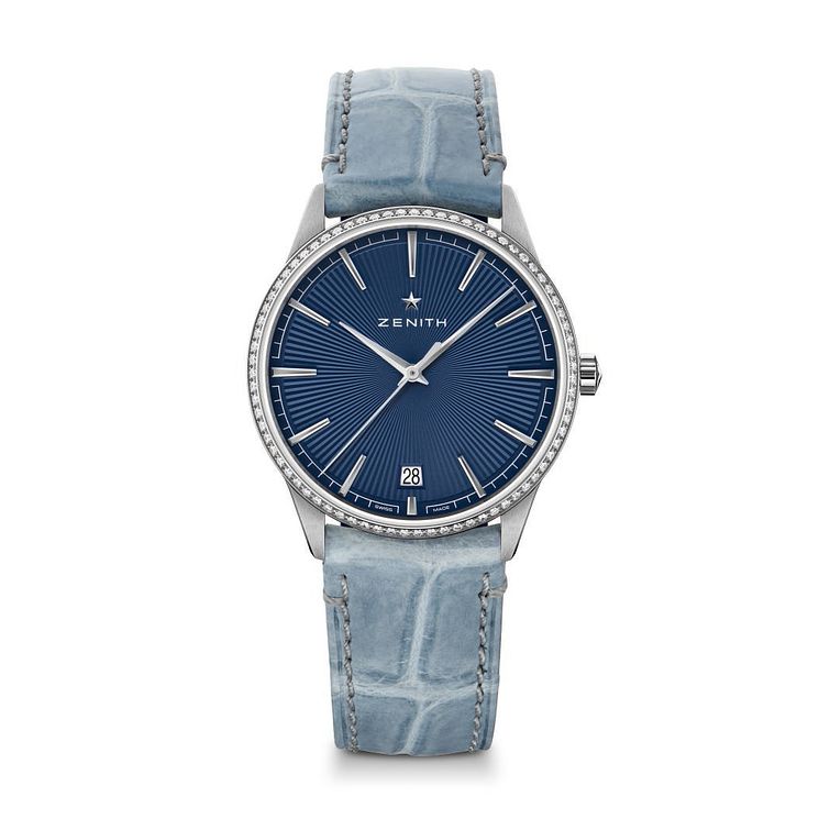 Zenith Elite Womens Stainless Steel Blue Buckle Watch