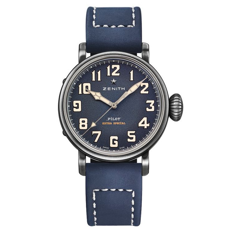 Zenith Pilot Mens Stainless Steel Blue Strap Watch