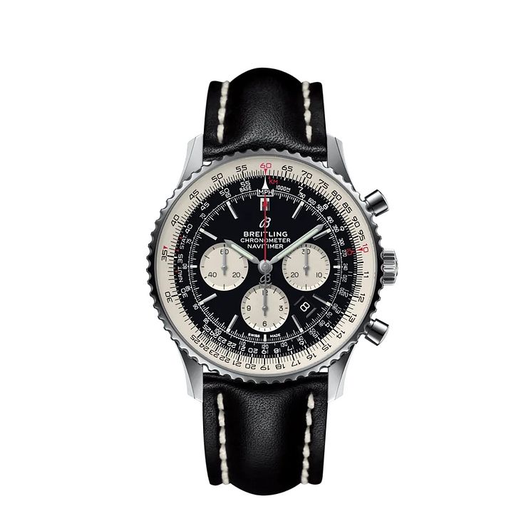 Breitling Navitimer 01 Mens Black Leather Strap Watch