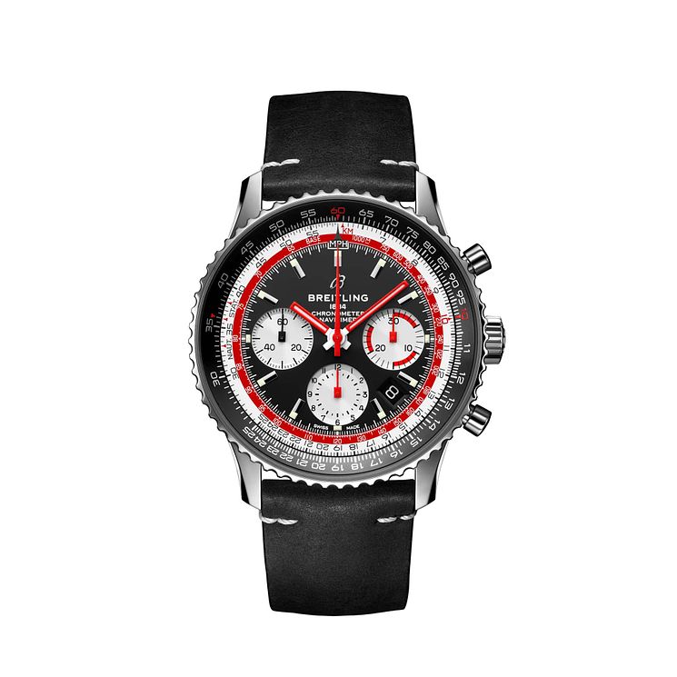 Breitling Navitimer Swissair Mens Black Leather Strap Watch