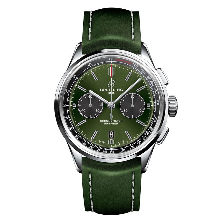 Breitling Premier B01 Bentley Green Leather Strap Watch