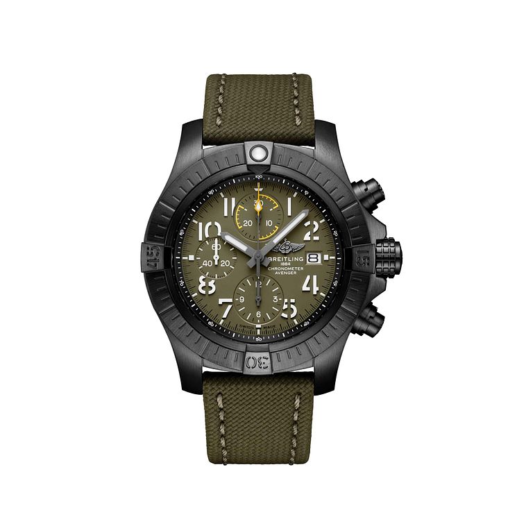 Brietling Avenger 45 Night Mission Mens Khaki Strap Watch