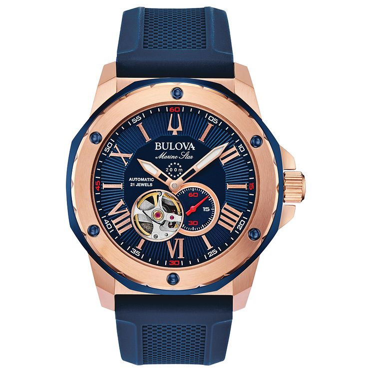 Bulova Marine Star Mens Blue Silicone Strap Watch