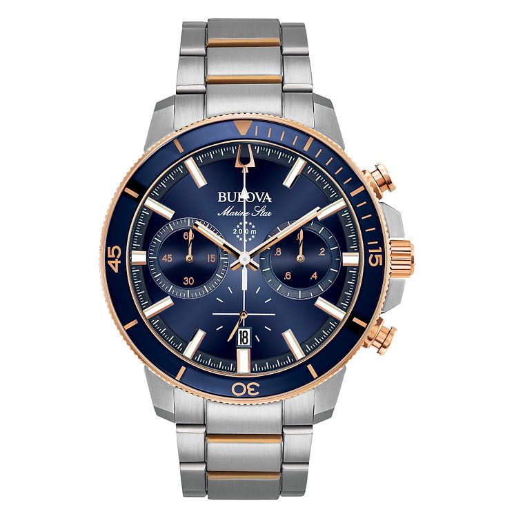 Bulova Mens Marine Star BlueandRose Gold Tone Watch