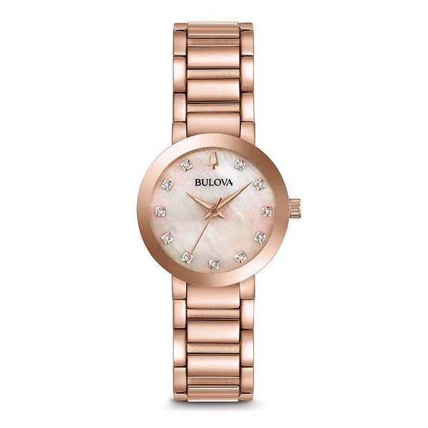 Bulova Modern Ladies Rose Gold Plated Diamond Watch