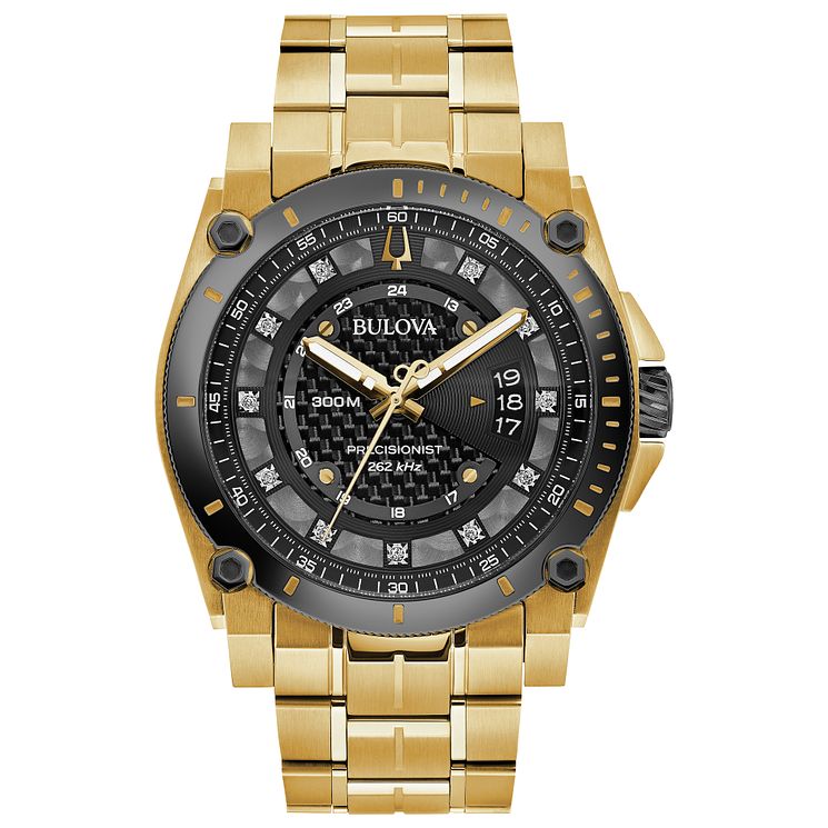 Bulova Precisionist Mens Yellow Gold Tone Bracelet Watch