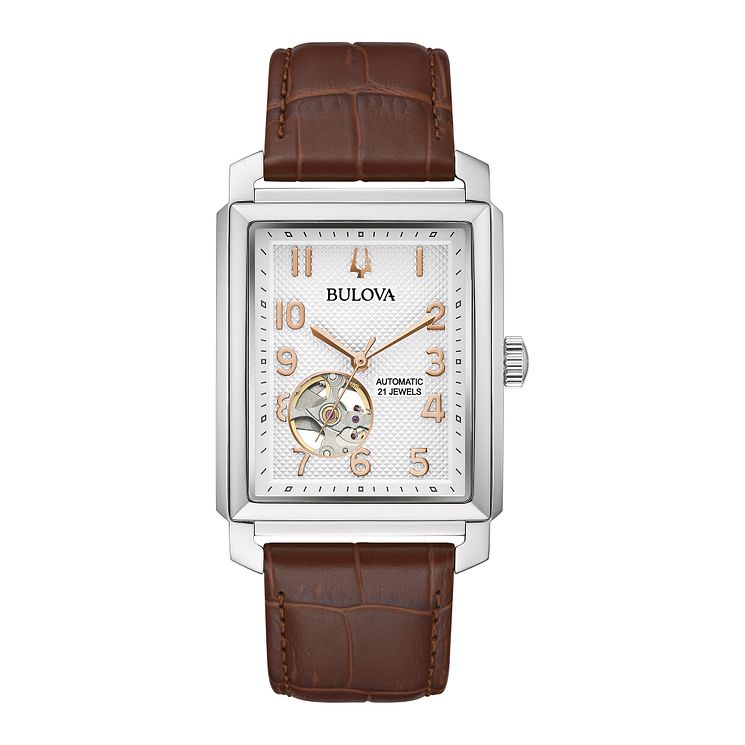 Bulova Sutton Automatic Mens Brown Leather Strap Watch